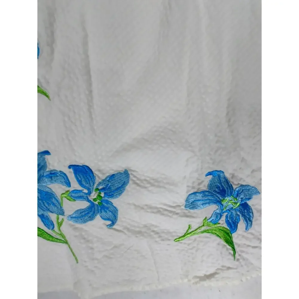 Dressbarn White 100% Cotton A-Line Skirt Lined Teal Floral Embroidered Size 14
